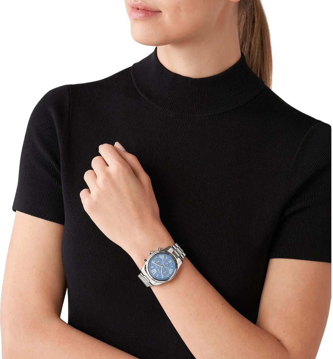 Montre femme Michael Kors Lexington MK7215, cadran bleu, bracelet acier argenté vue 4