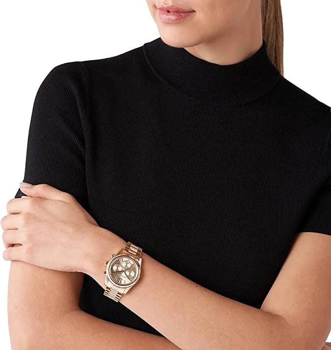 Montre Michael Kors Lexington MK7217 pour femme, cadran et bracelet acier or rose vue 4