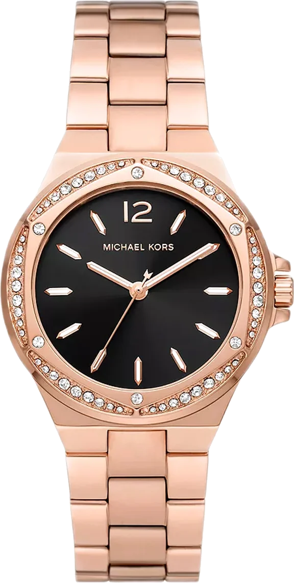 Montre Femme Michael Kors Lennox MK7233, Cadran Noir, Boîtier et Bracelet Acier Inoxydable Or Rose