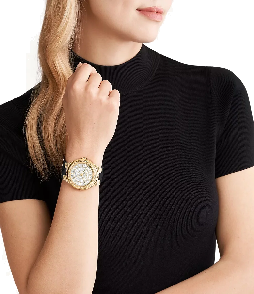 Montre Femme Michael Kors MK7247 - Cadran Transparent, Boîtier Or et Bracelet Silicone Noir vue 4