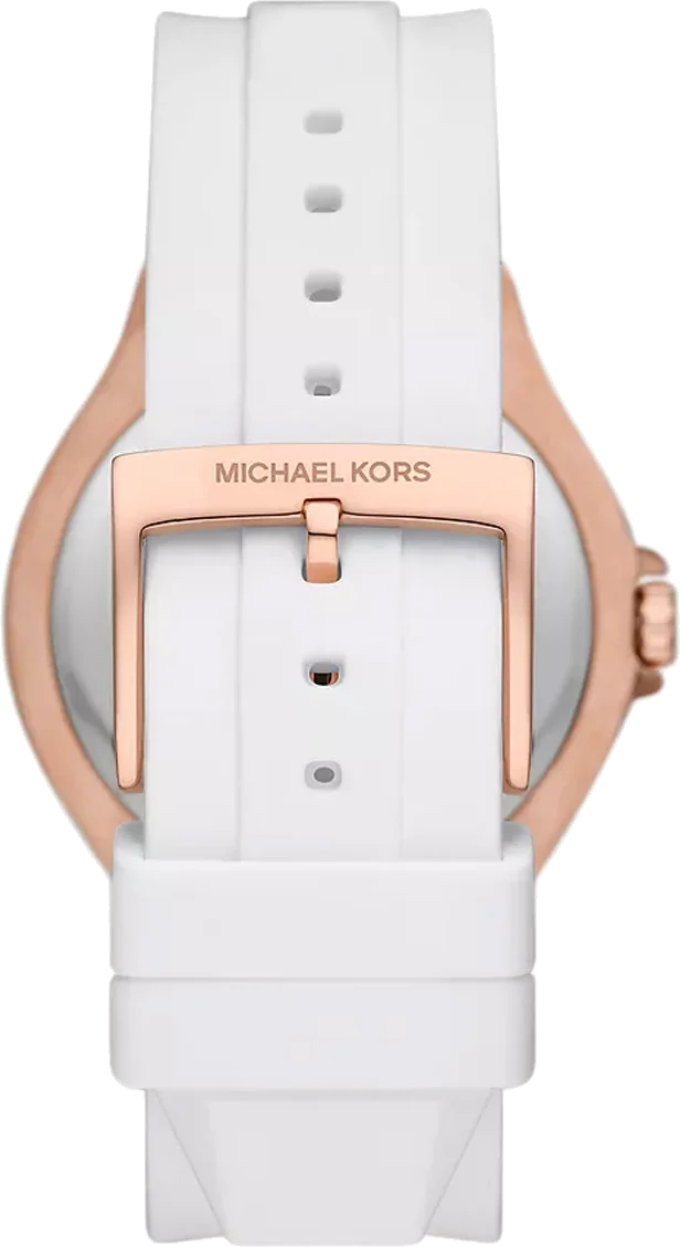 Montre Femme Michael Kors MK7248 Lennox - Boîtier Or Rose 43mm, Cadran Blanc Pavé, Bracelet Silicone Blanc vue 2