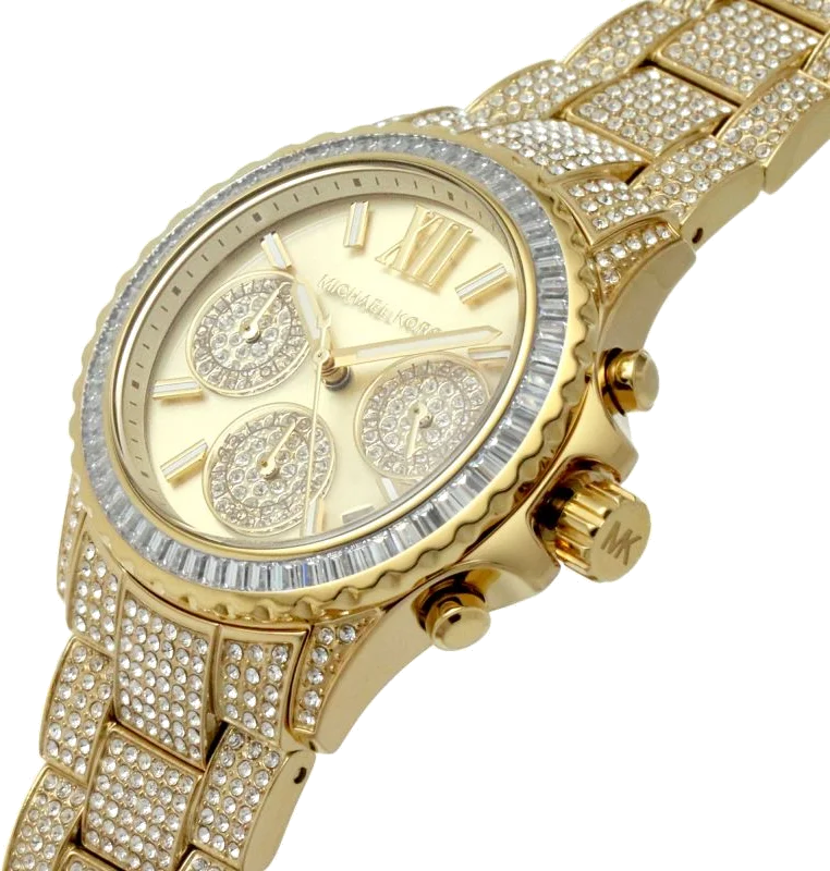 Montre Michael Kors Everest MK7254 pour femme, bracelet et cadran or pavés de cristaux vue 3