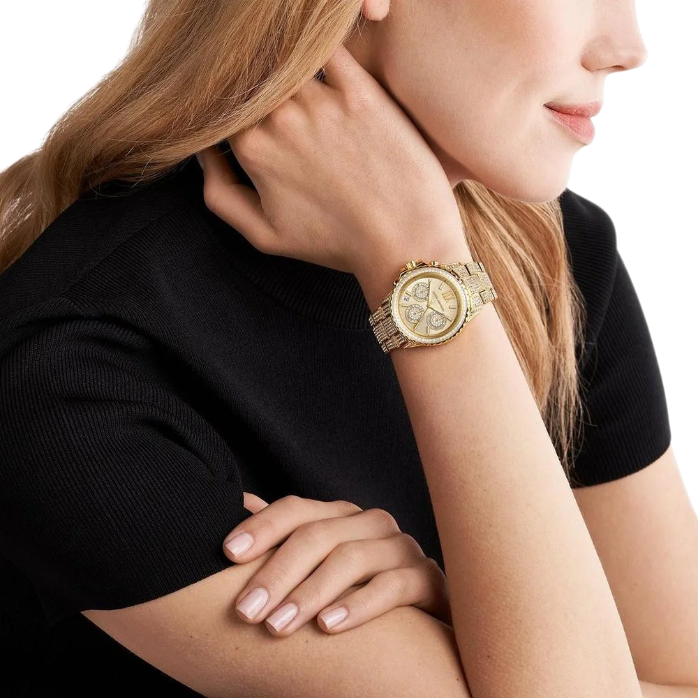 Montre Michael Kors Everest MK7254 pour femme, bracelet et cadran or pavés de cristaux vue 6