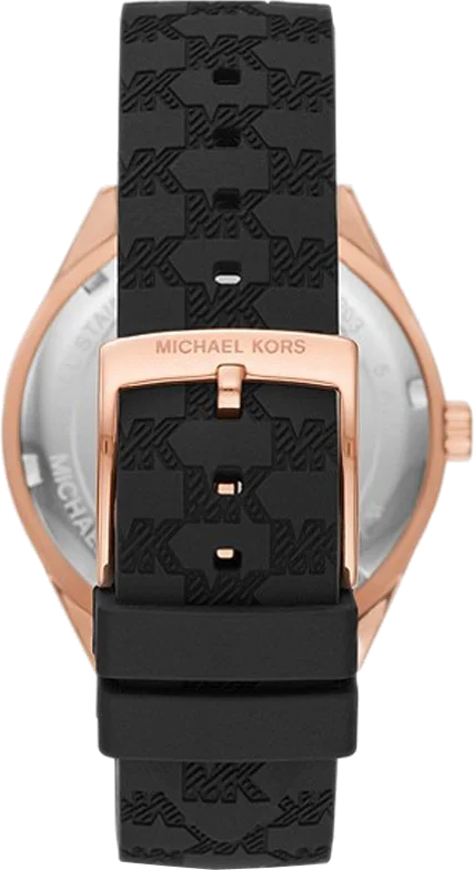 Montre Michael Kors Jessa MK7266 pour Femme, Cadran Noir Multifonction, Bracelet Silicone Noir, Boîtier Or Rose vue 2