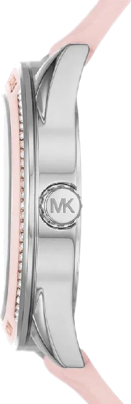 Montre Michael Kors MK7268 Jessa - Cadran argent multifonction, bracelet silicone rose gaufré - Pour femme vue 2