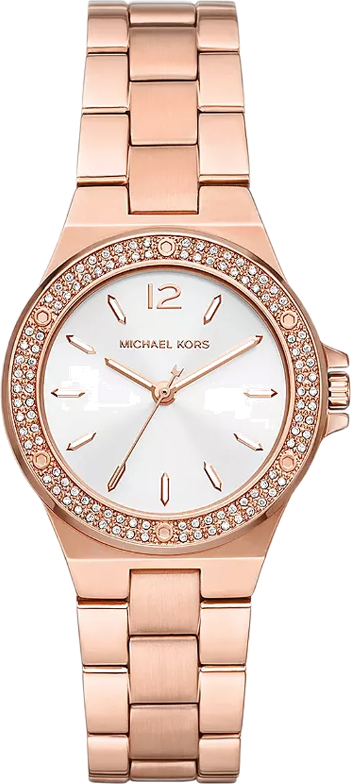 Montre Michael Kors Mini Lennox MK7279 Femme - Cadran Argent Pavé de Cristaux - Bracelet Acier Or Rose