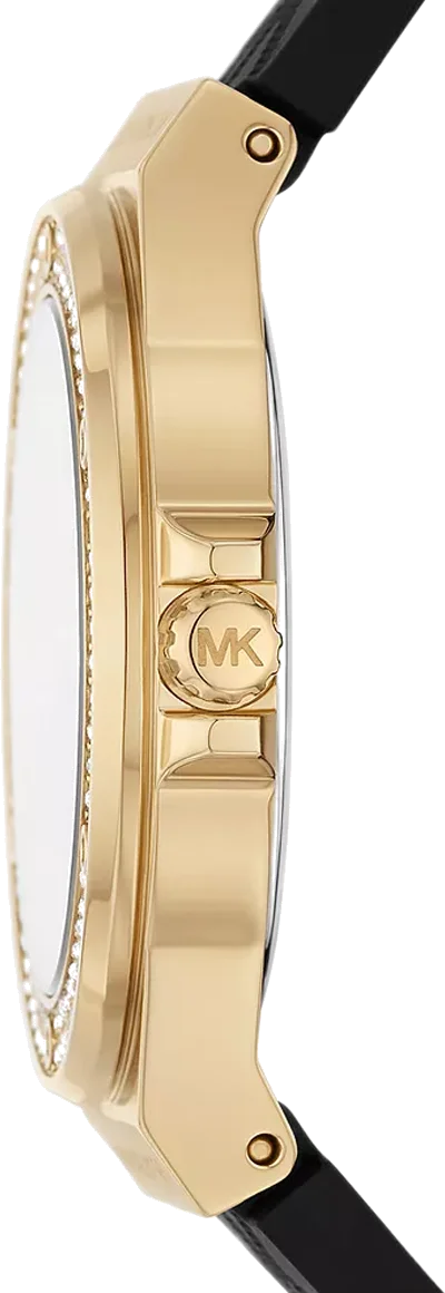 Montre Michael Kors MK7281 Mini-Lennox pour femme, boîtier or et cadran noir, bracelet silicone noir vue 3