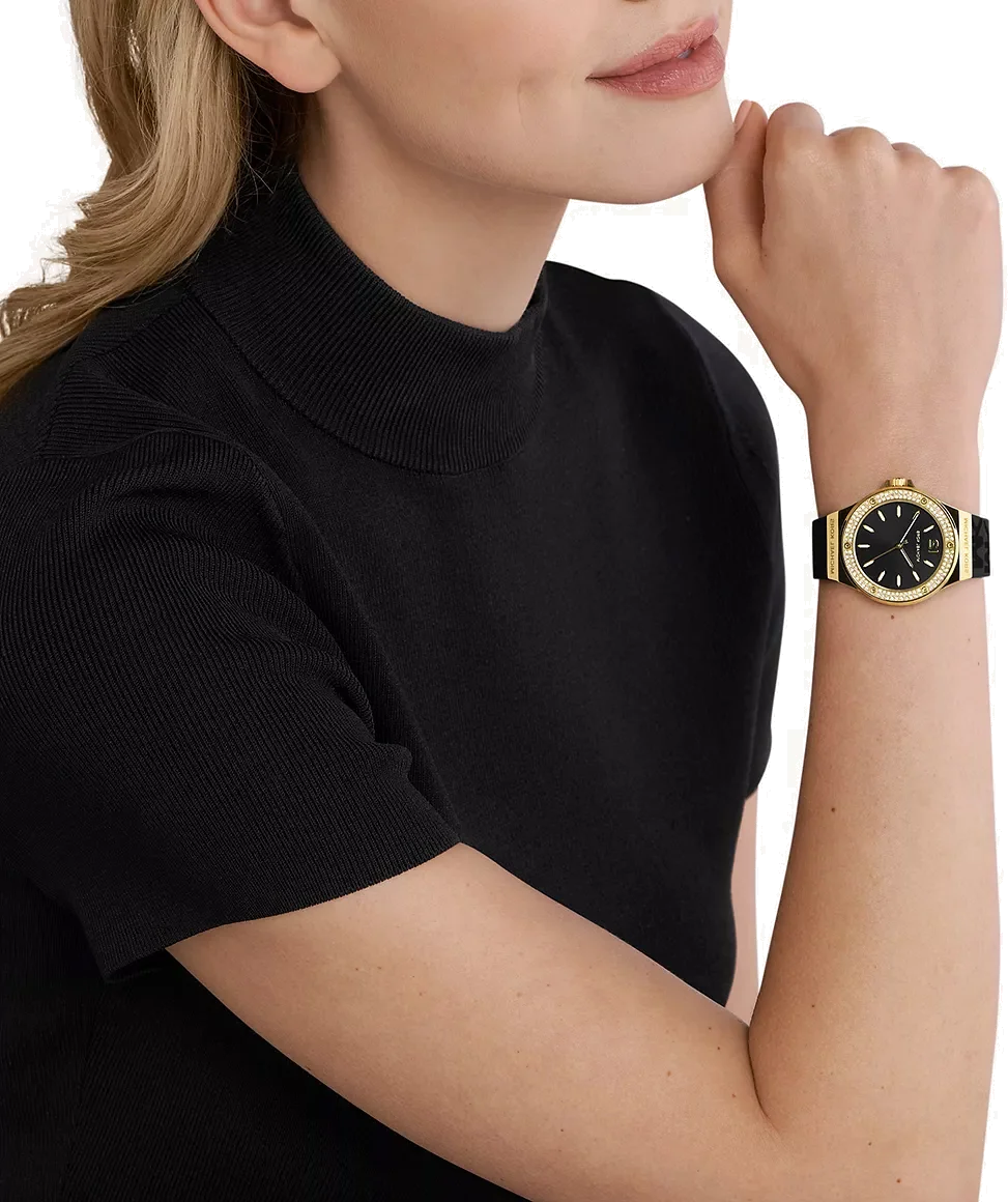 Montre Michael Kors MK7281 Mini-Lennox pour femme, boîtier or et cadran noir, bracelet silicone noir vue 4