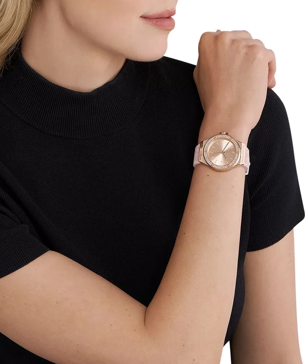 Montre Michael Kors MK7282 Lennox pour femme - Cadran or rose, bracelet silicone rose vue 4