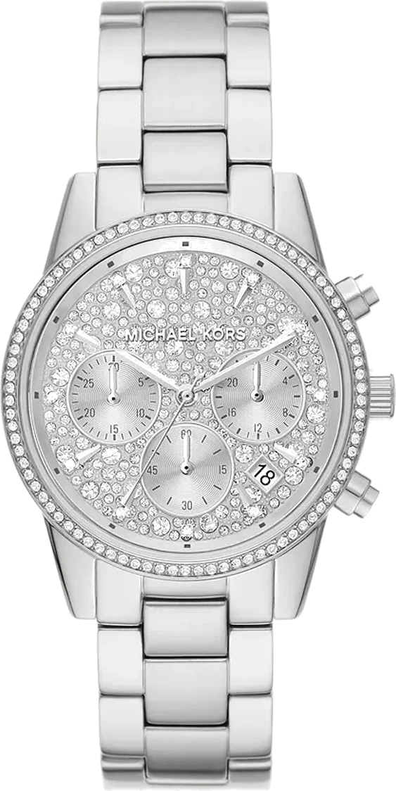 Montre Michael Kors Ritz MK7301 Femme - Cadran argent pavé de cristaux, bracelet acier