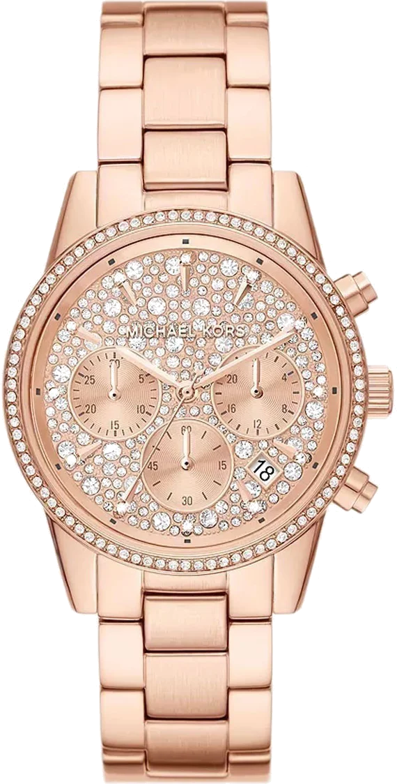 Montre-bracelet Michael Kors Ritz MK7302 pour femme, chronographe en acier or rose à cristaux