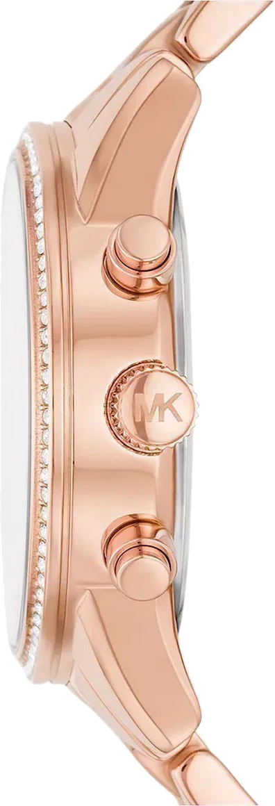 Montre-bracelet Michael Kors Ritz MK7302 pour femme, chronographe en acier or rose à cristaux vue 3
