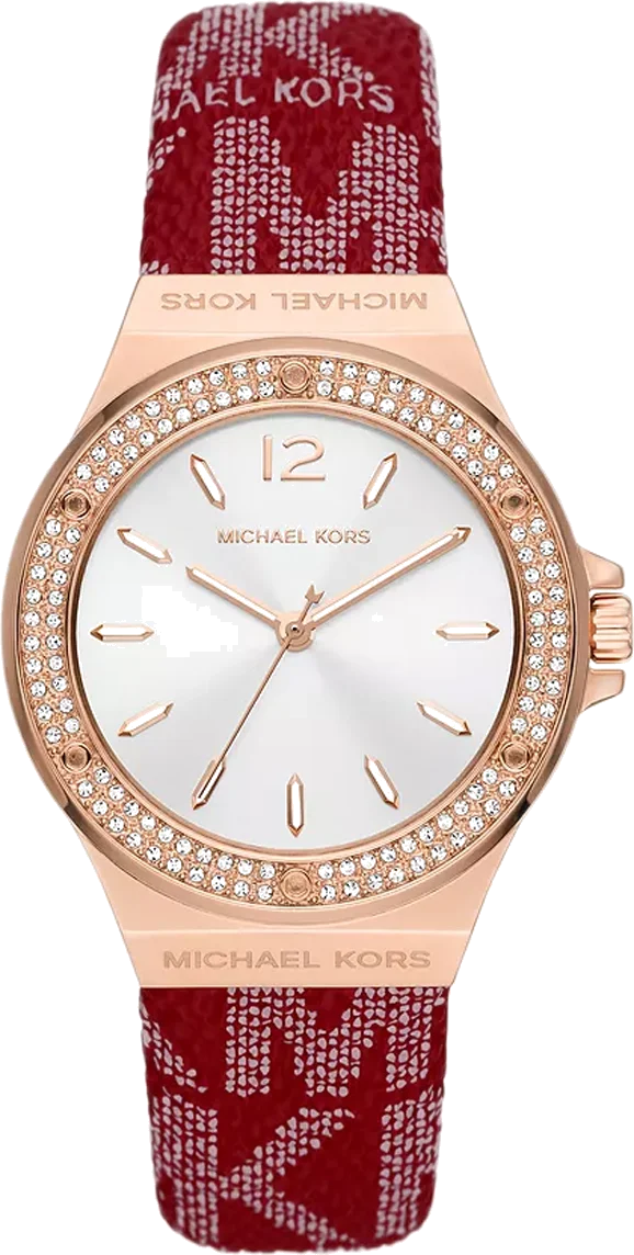 Montre Michael Kors Lennox MK7308 pour femme, cadran blanc 37mm, bracelet cuir rouge
