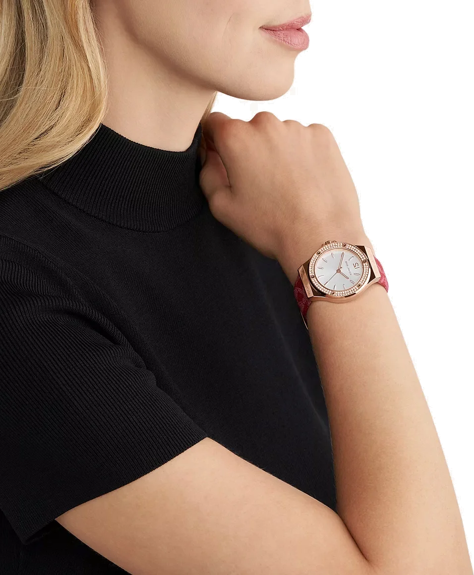 Montre Michael Kors Lennox MK7308 pour femme, cadran blanc 37mm, bracelet cuir rouge vue 2