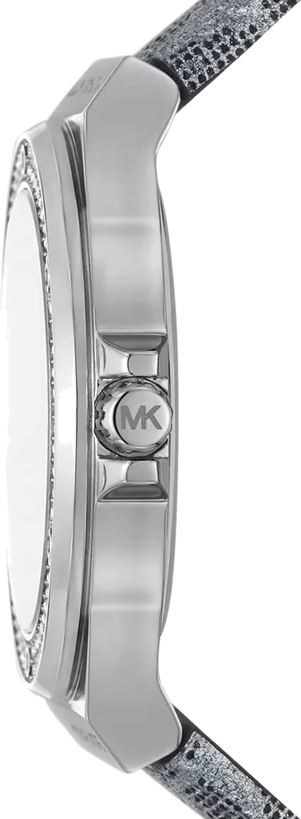 Montre Michael Kors Lennox MK7309 pour Femme, Cadran Noir, Boîtier Argent, Bracelet Cuir Gris vue 3