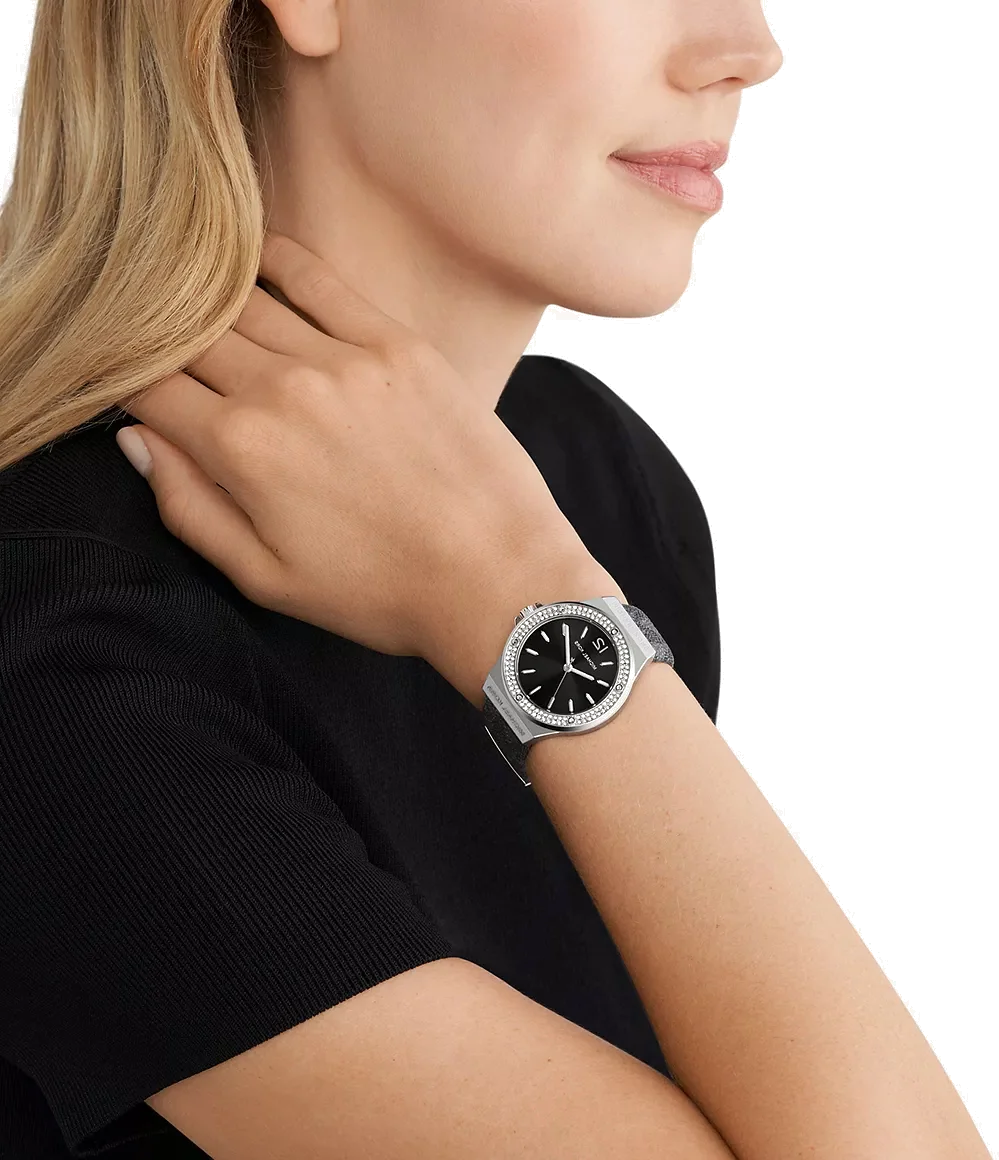 Montre Michael Kors Lennox MK7309 pour Femme, Cadran Noir, Boîtier Argent, Bracelet Cuir Gris vue 4