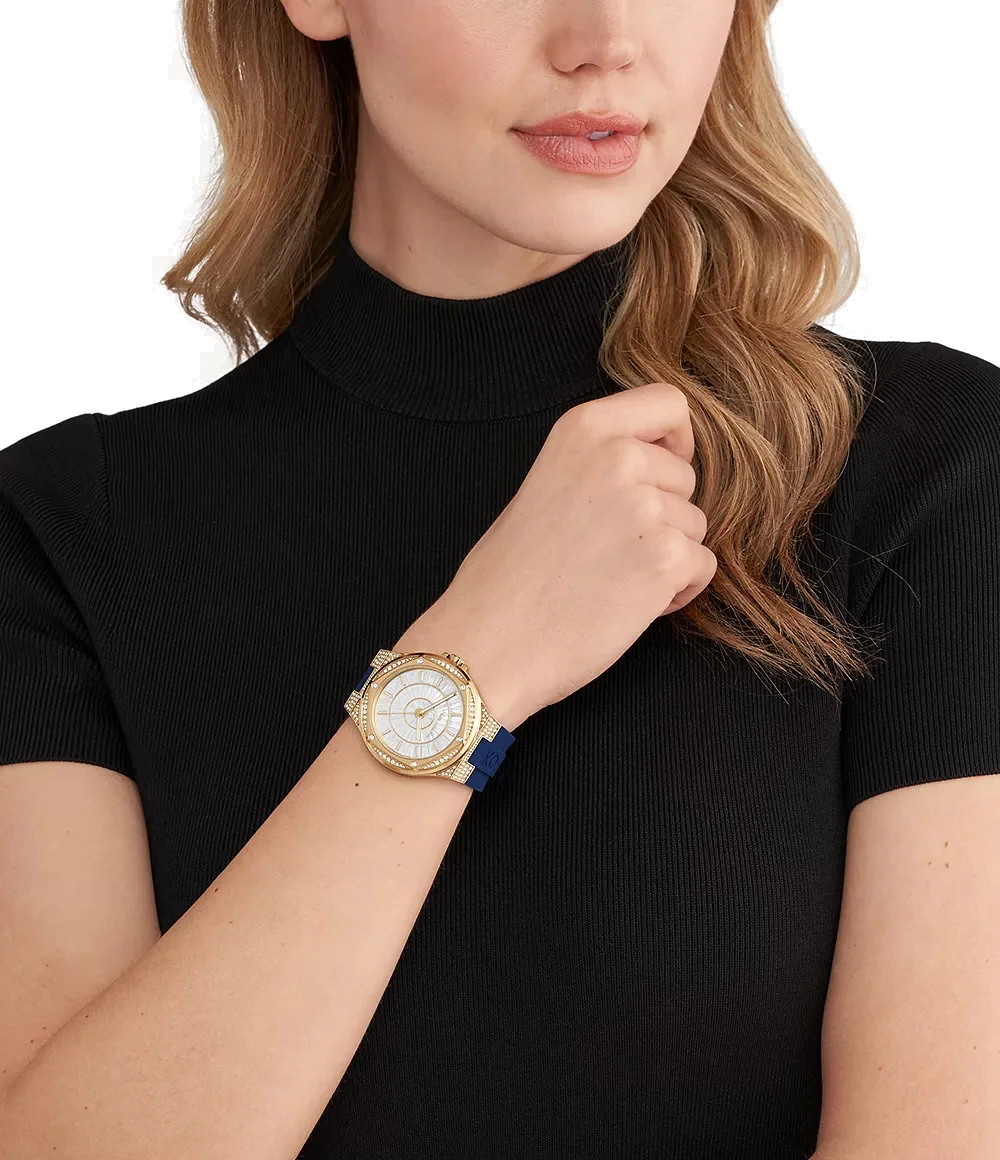 Montre Femme Michael Kors MK7333 - Boîtier Or 43mm, Bracelet Silicone Bleu vue 4