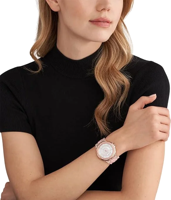 Montre Femme Michael Kors Lennox MK7334 Cadran et Boîtier Or Rose, Bracelet Silicone Rose vue 4