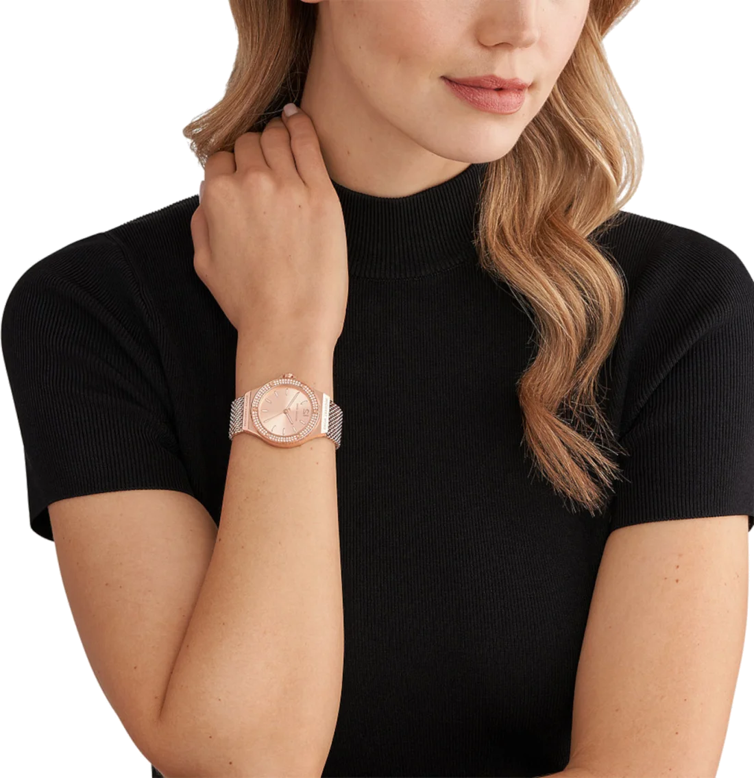 Montre Femme Michael Kors Lennox MK7336 - Boîtier et Cadran Or Rose, Bracelet Maille Milanaise vue 4