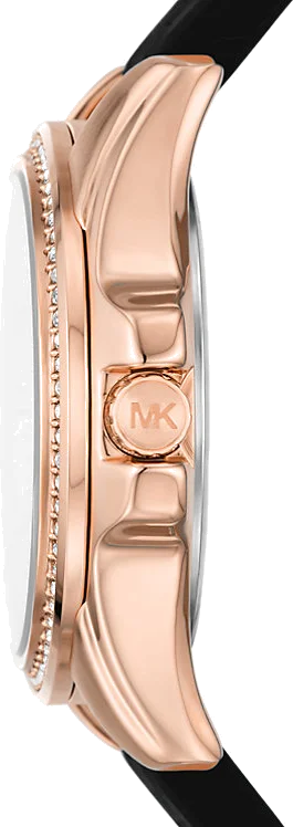 Montre Michael Kors MK7373 Mini Pilot - Chronographe Femme - Cadran Noir, Boîtier Or Rose, Bracelet Silicone Noir vue 2