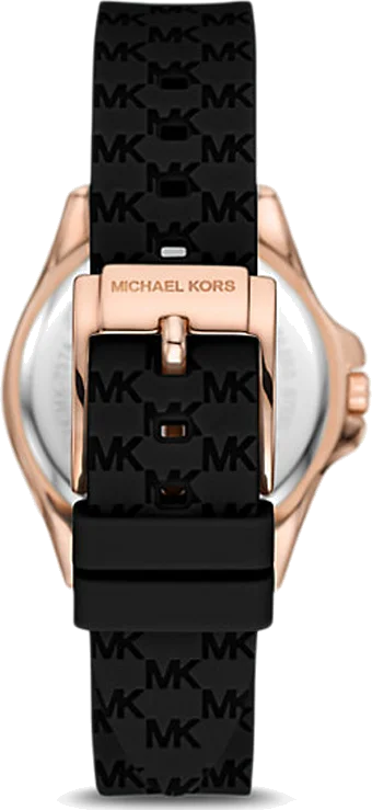 Montre Michael Kors MK7373 Mini Pilot - Chronographe Femme - Cadran Noir, Boîtier Or Rose, Bracelet Silicone Noir vue 3