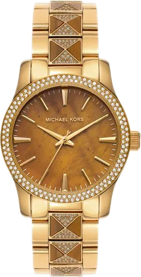 Montre Michael Kors Runway MK7389 pour femme, cadran marron, bracelet acier or rose
