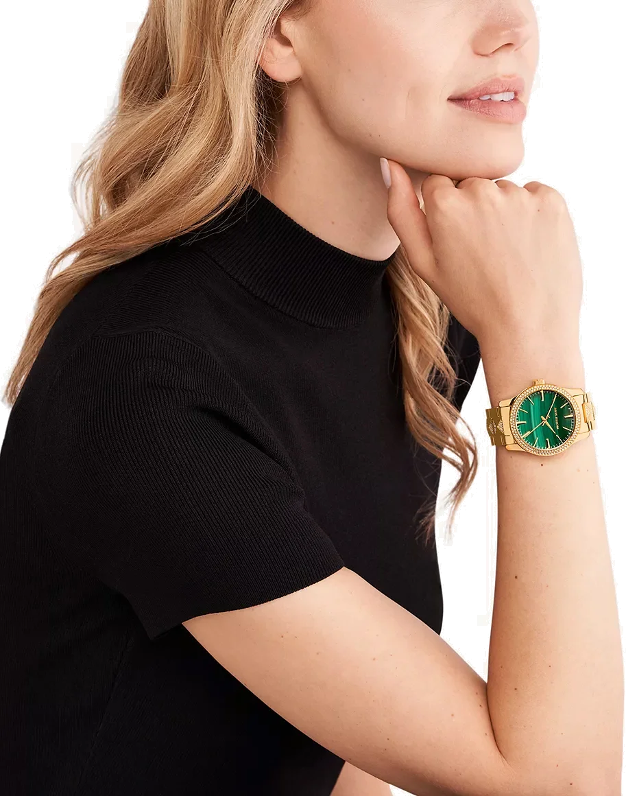 Montre Femme Michael Kors MK7390 Runway - Cadran Vert Cristaux & Bracelet Or Acier vue 4