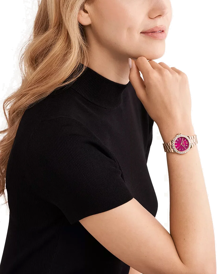 Montre Femme Michael Kors Lennox MK7396 - Cadran Bordeaux, Boîtier et Bracelet Acier Or Rose vue 4