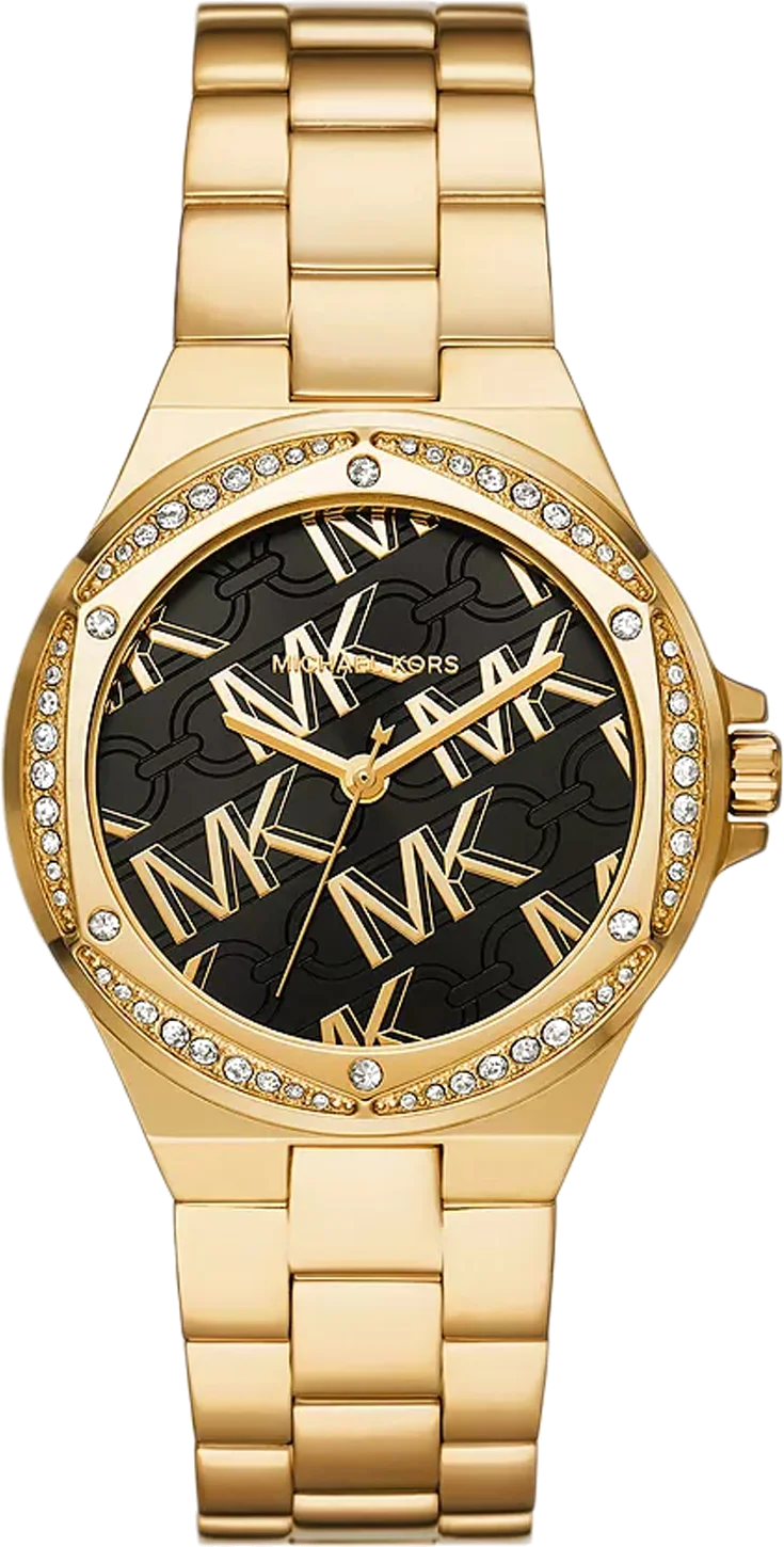 Montre Michael Kors Lennox MK7404 pour Femme, Cadran Noir, Boîtier et Bracelet en Acier Inoxydable Doré