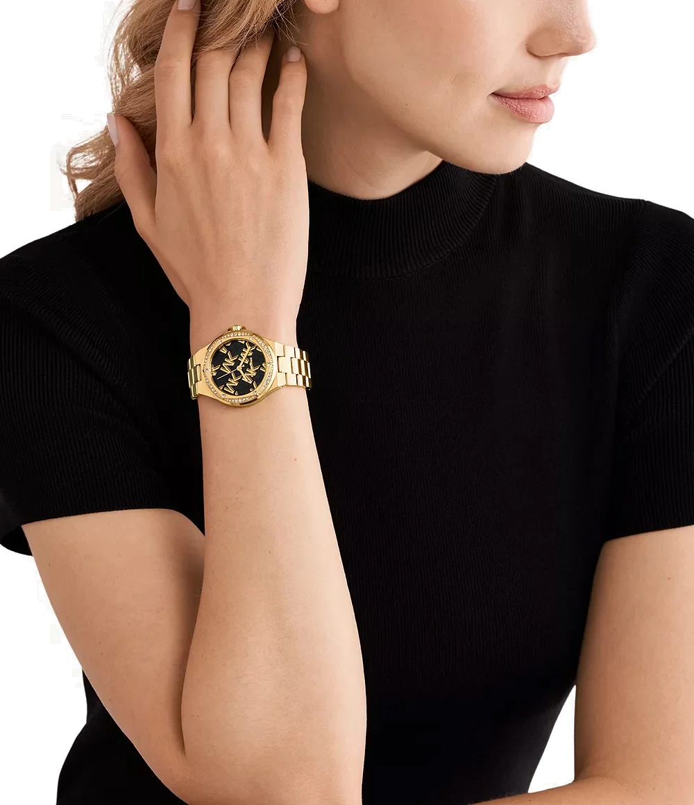 Montre Michael Kors Lennox MK7404 pour Femme, Cadran Noir, Boîtier et Bracelet en Acier Inoxydable Doré vue 4