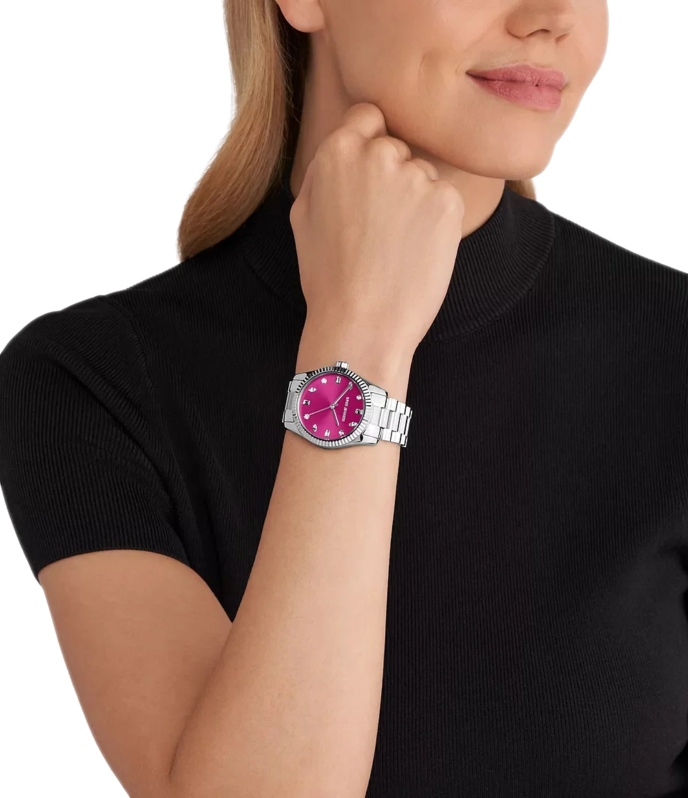 Montre Femme Michael Kors Lexington MK7443 - Cadran Fuchsia Pavé & Bracelet Acier Argenté vue 2