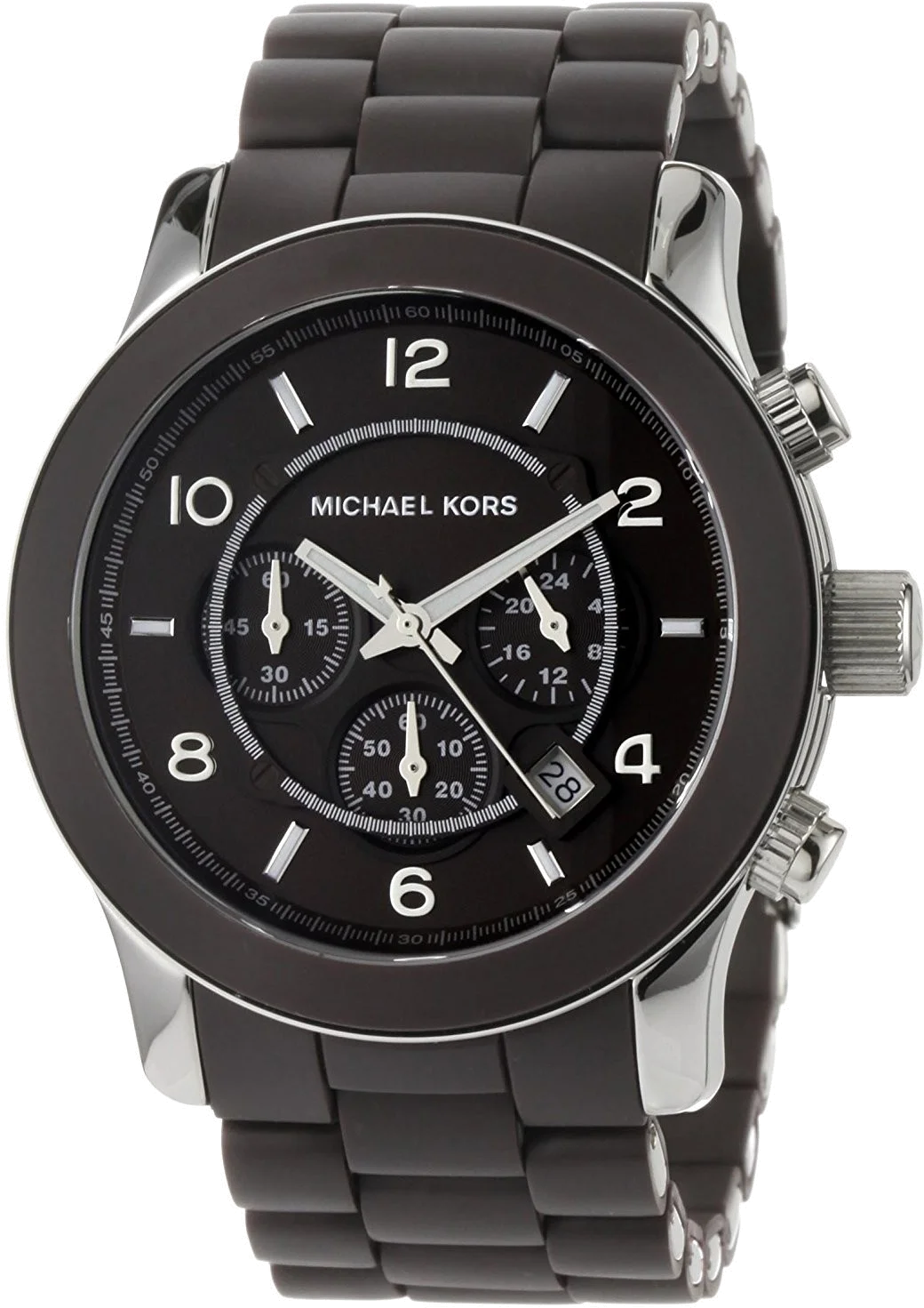 Montre Homme Michael Kors MK8129 Chronographe Sport - Boîtier Argent & Bracelet Plastique Brun
