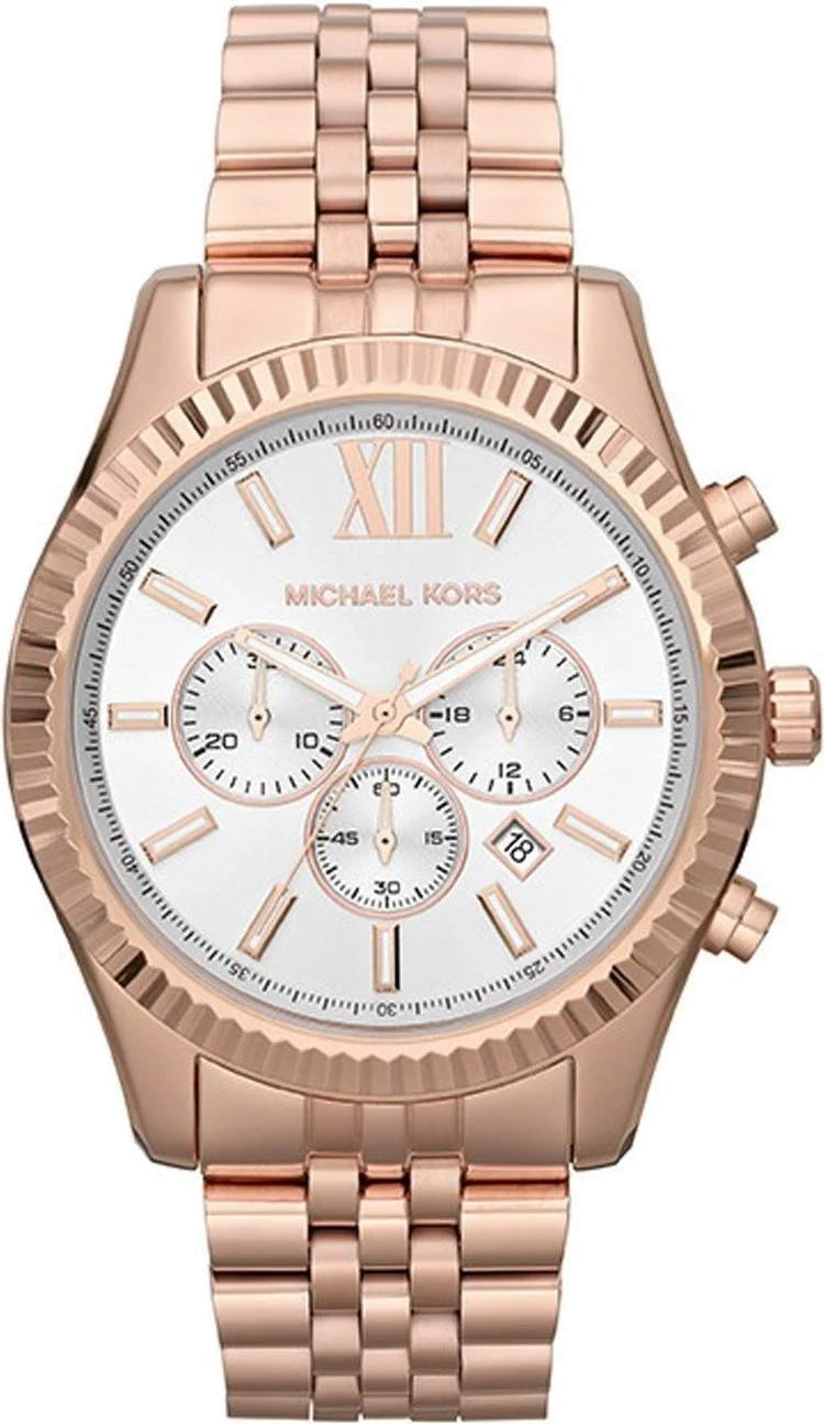 Montre Michael Kors Lexington MK8313 pour Femme, Cadran Blanc, Bracelet Acier Or Rose