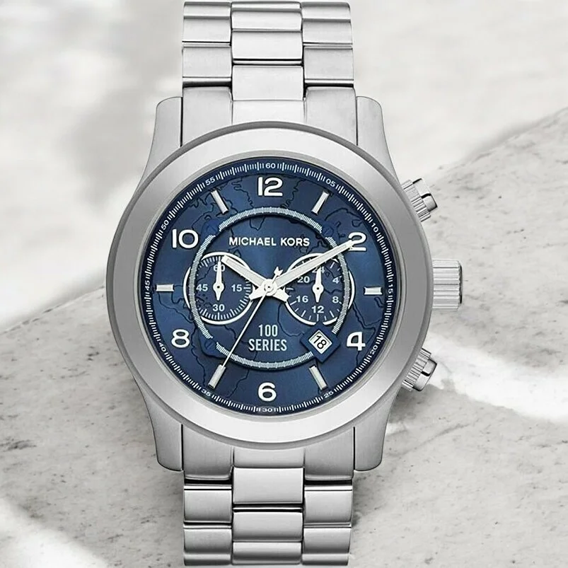 Montre Michael Kors MK8314 Unisexe Acier Inoxydable Argent Cadran Bleu Marine 45 mm vue 4