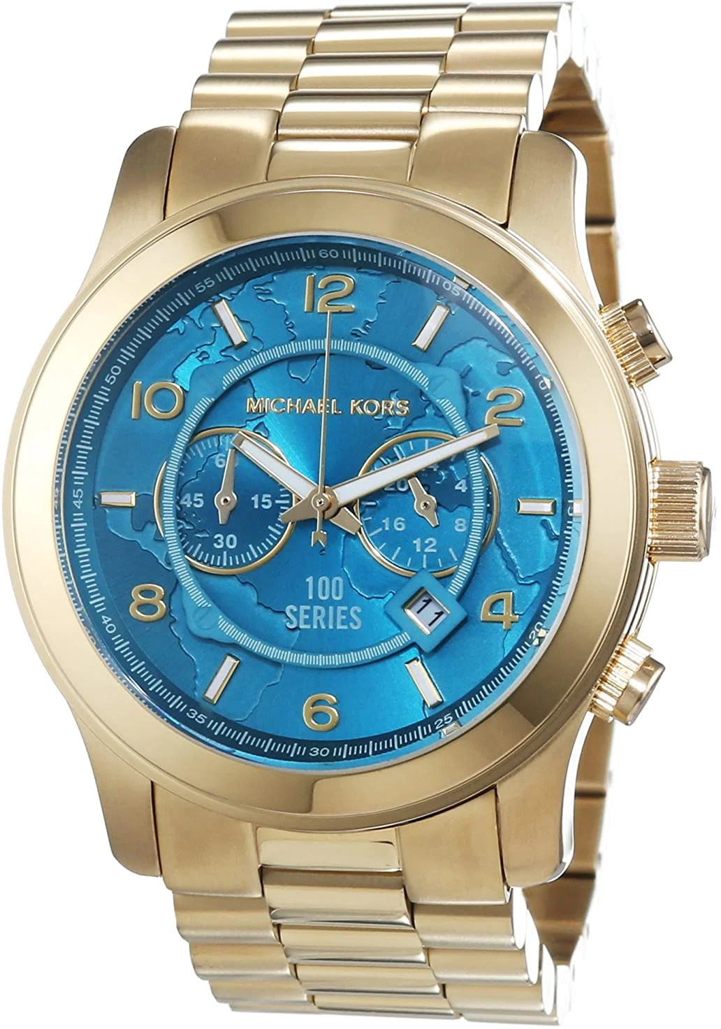 Montre Femme Michael Kors MK8315 - Boîtier Acier Doré, Cadran Turquoise Carte du Monde