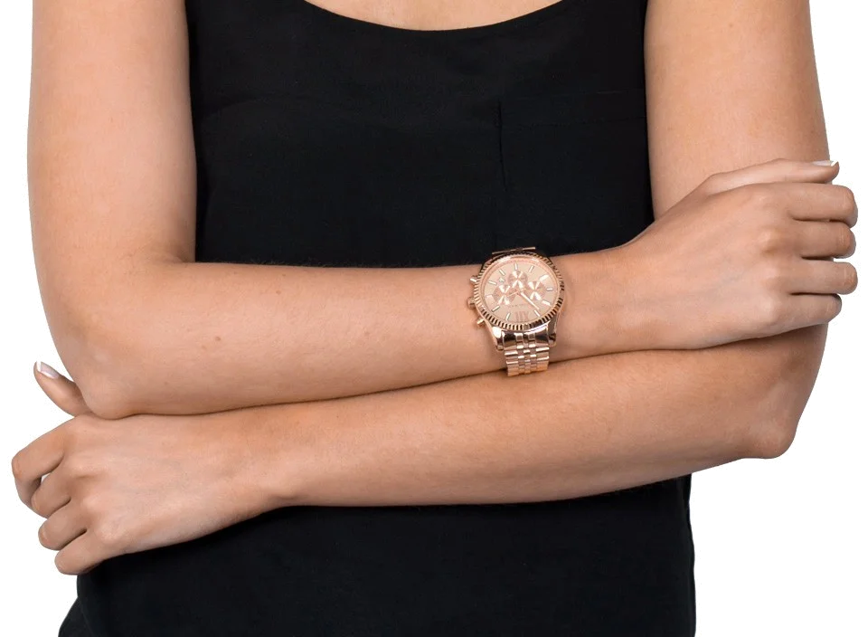 Montre Michael Kors MK8319 Chronographe Femme en Acier Or Rose - Lunette Crantée vue 2