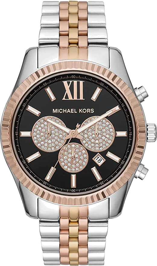 Montre Michael Kors Lexington MK8714 Homme - Cadran Noir, Boîtier Or Rose, Bracelet Acier Bicolore