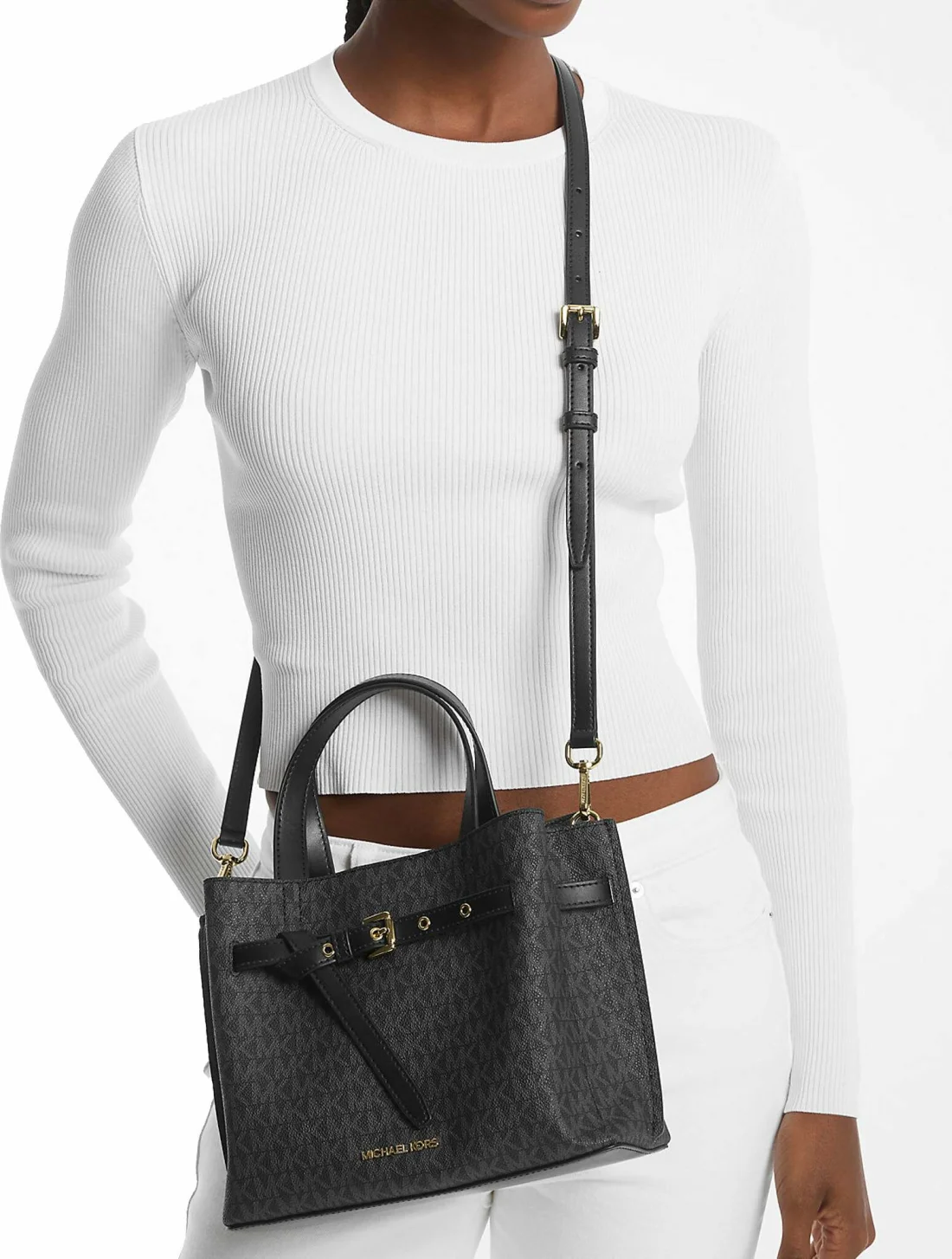 Sac à main Michael Kors Emilia en cuir monogramme noir MK - Réf. 35H0GU5S1B-001 vue 2