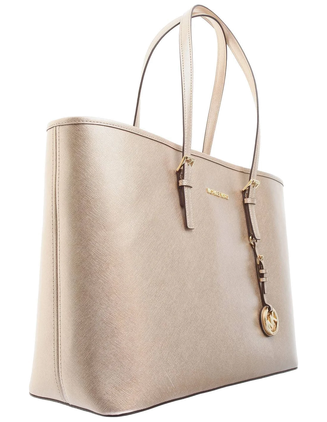 Sac à main Michael Kors Jet Set Travel Doré brillant cuir Saffano vue 2