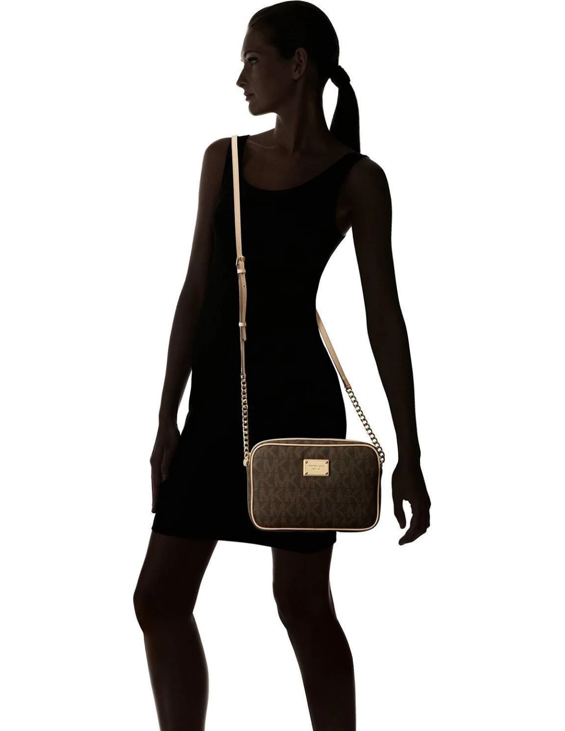 Sac bandoulière Michael Kors Jet Set imprimés MK brun vue 4