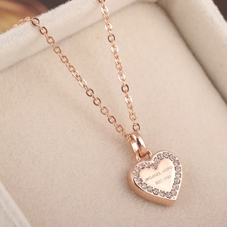 Collier Michael Kors MKJ3971791 coeur orné de brillants en acier or rose vue 6