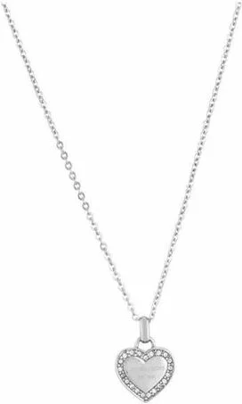 Collier Michael Kors MKJ3970040 en acier argenté pour femme, pendentif coeur orné de zirconiums