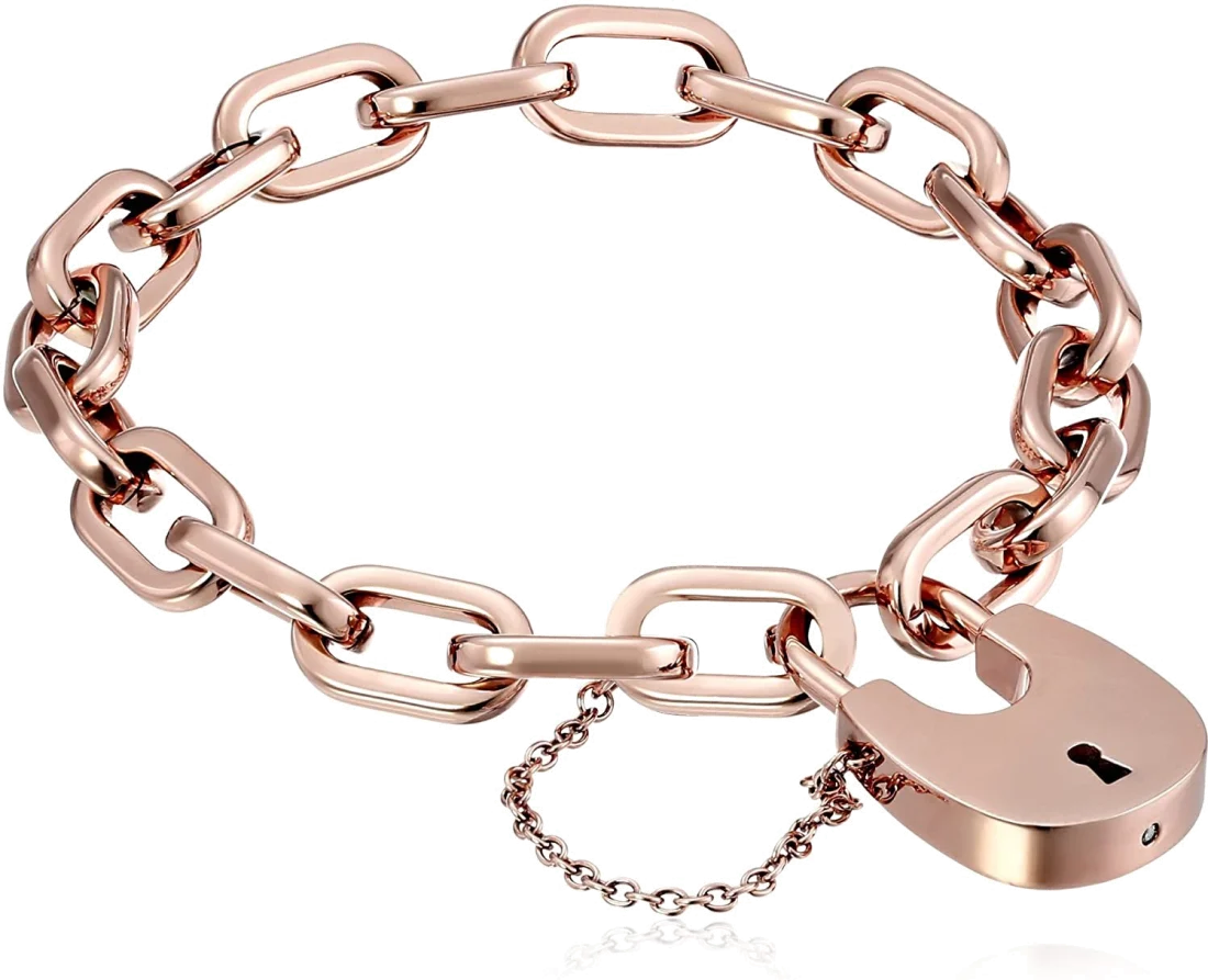 Bracelet Michael Kors MKJ4629791 en acier or rose pour femme avec breloque cadenas