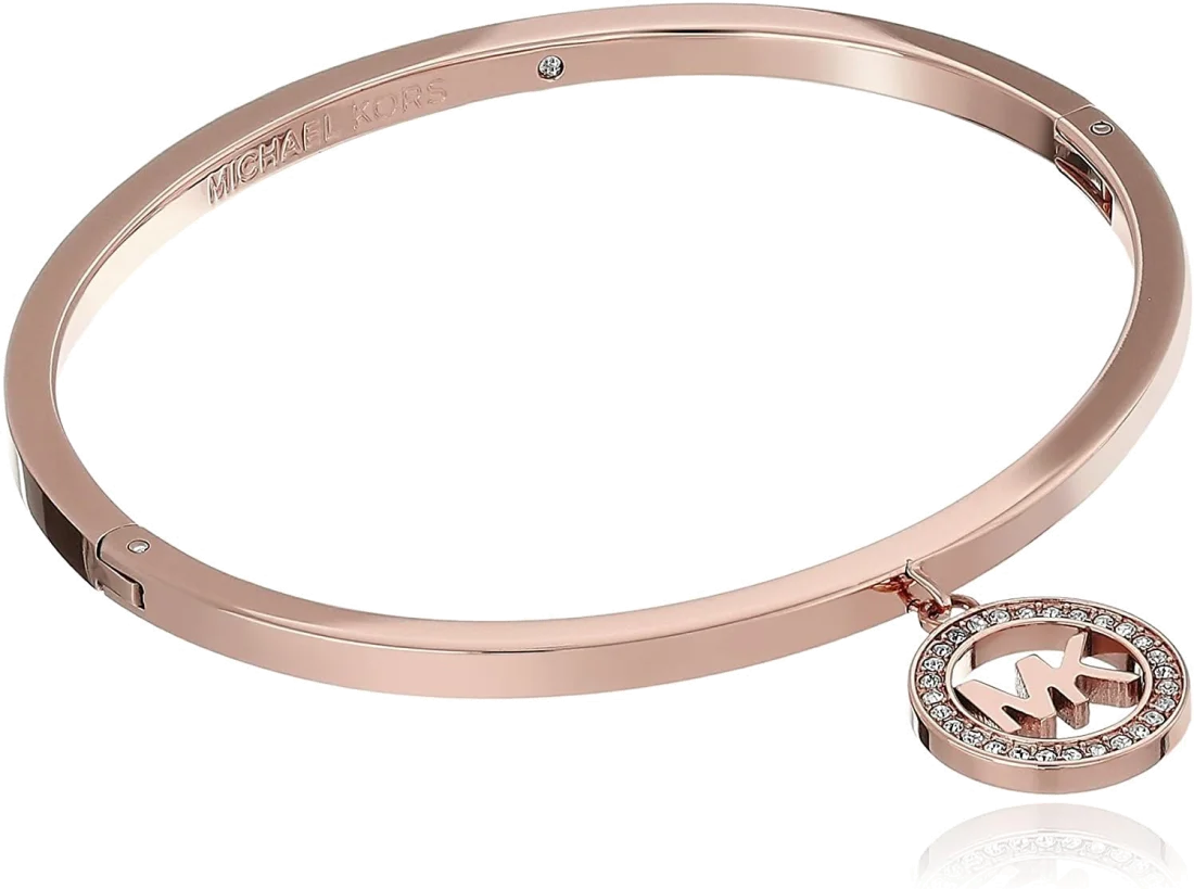 Bracelet Michael Kors MKJ4838791 en acier or rose pour femme avec breloque strassée