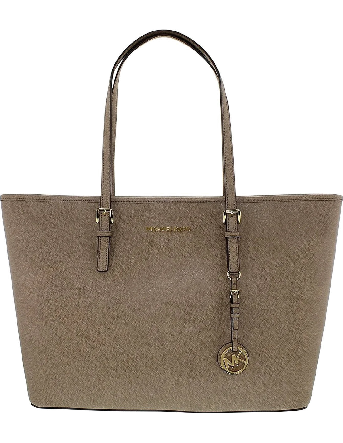 Sac à main Michael Kors Jet Set Travel cuir Saffiano Taupe avec glissière supérieure