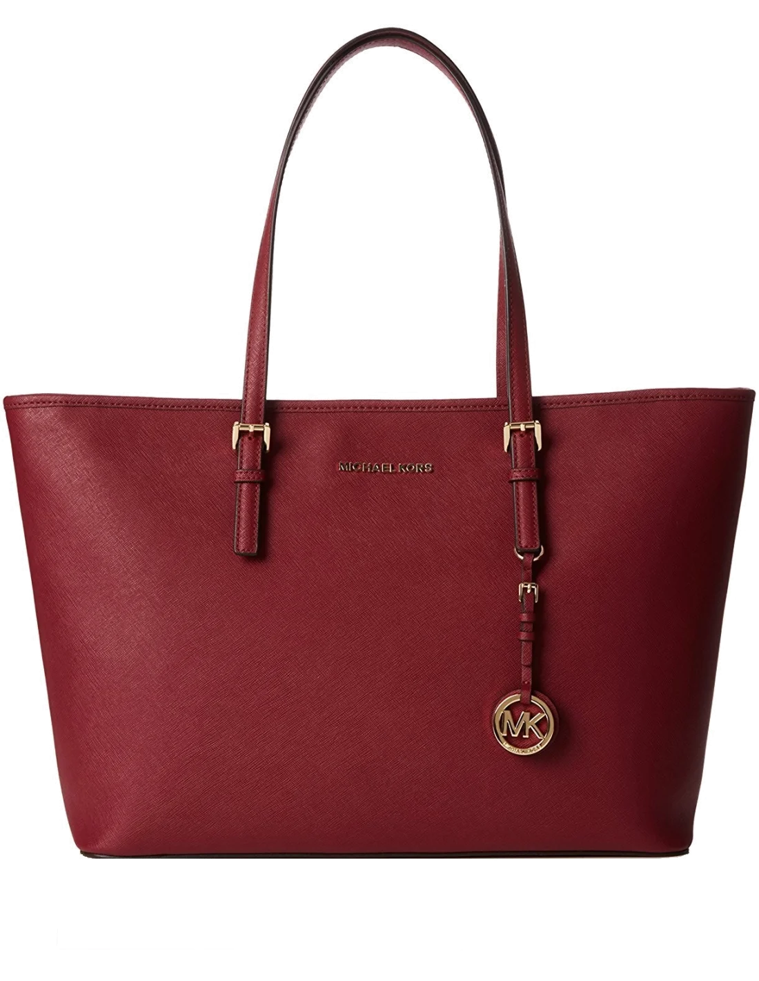 Sac à main Michael Kors Jet Set Travel cuir Saffiano bordeaux avec glissière supérieure