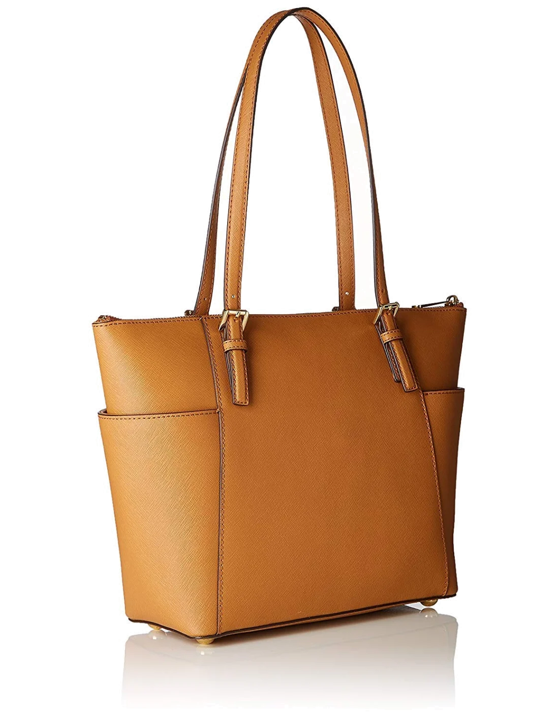 Sac à main Michael Kors Sac Jet Set en cuir Brun saffiano à glissière sur le dessus vue 2