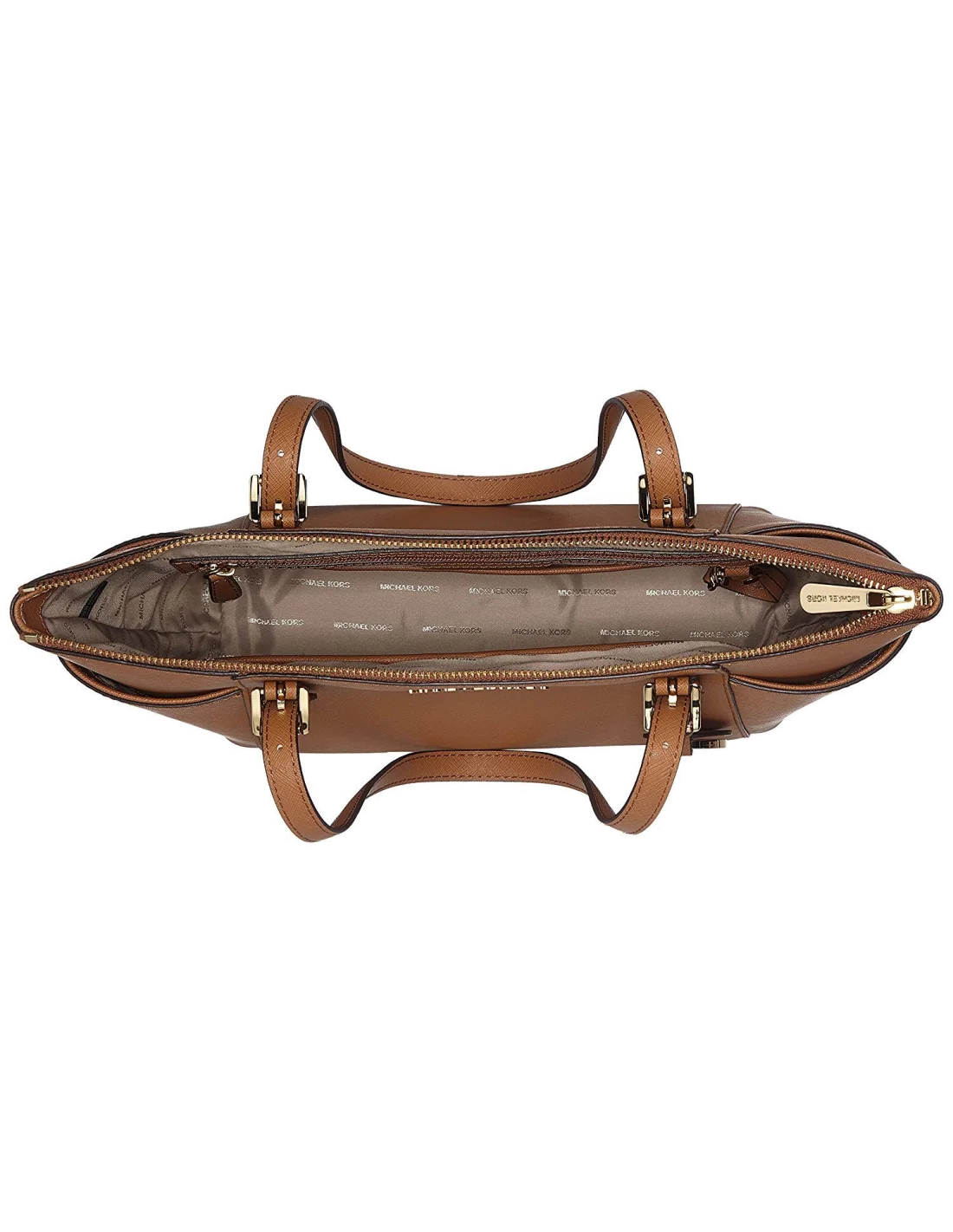 Sac à main Michael Kors Sac Jet Set en cuir Brun saffiano à glissière sur le dessus vue 4