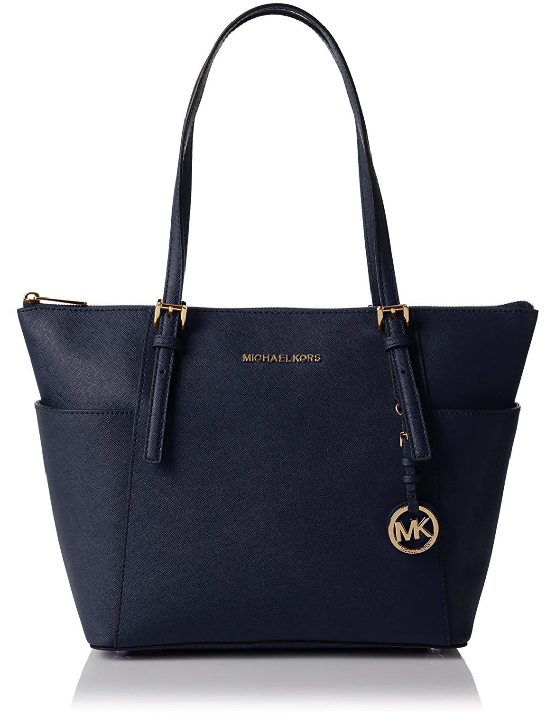 Sac à main Michael Kors Sac Jet Set en cuir saffiano bleu fermeture à glissière