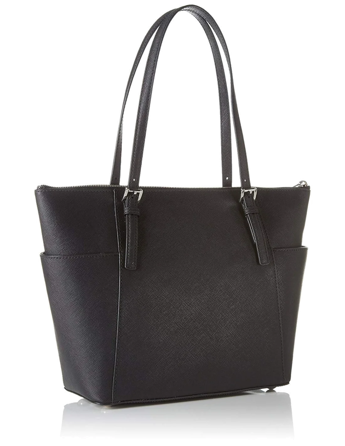 Sac à main Michael Kors Sac Jet Set en cuir saffiano noir à glissière sur le dessus vue 2